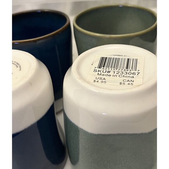 Four Starbucks 2008 Coffee Pinched Mugs Cobalt Blue & Green Handleless NWT NOS - Picture 10 of 10